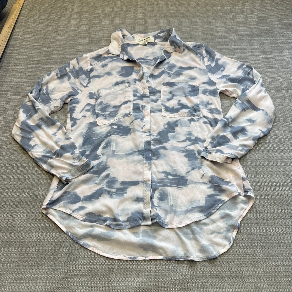 Cloth & Stone Anthropologie Womens Medium Boho Button Up Shirt Blue Tie Dye